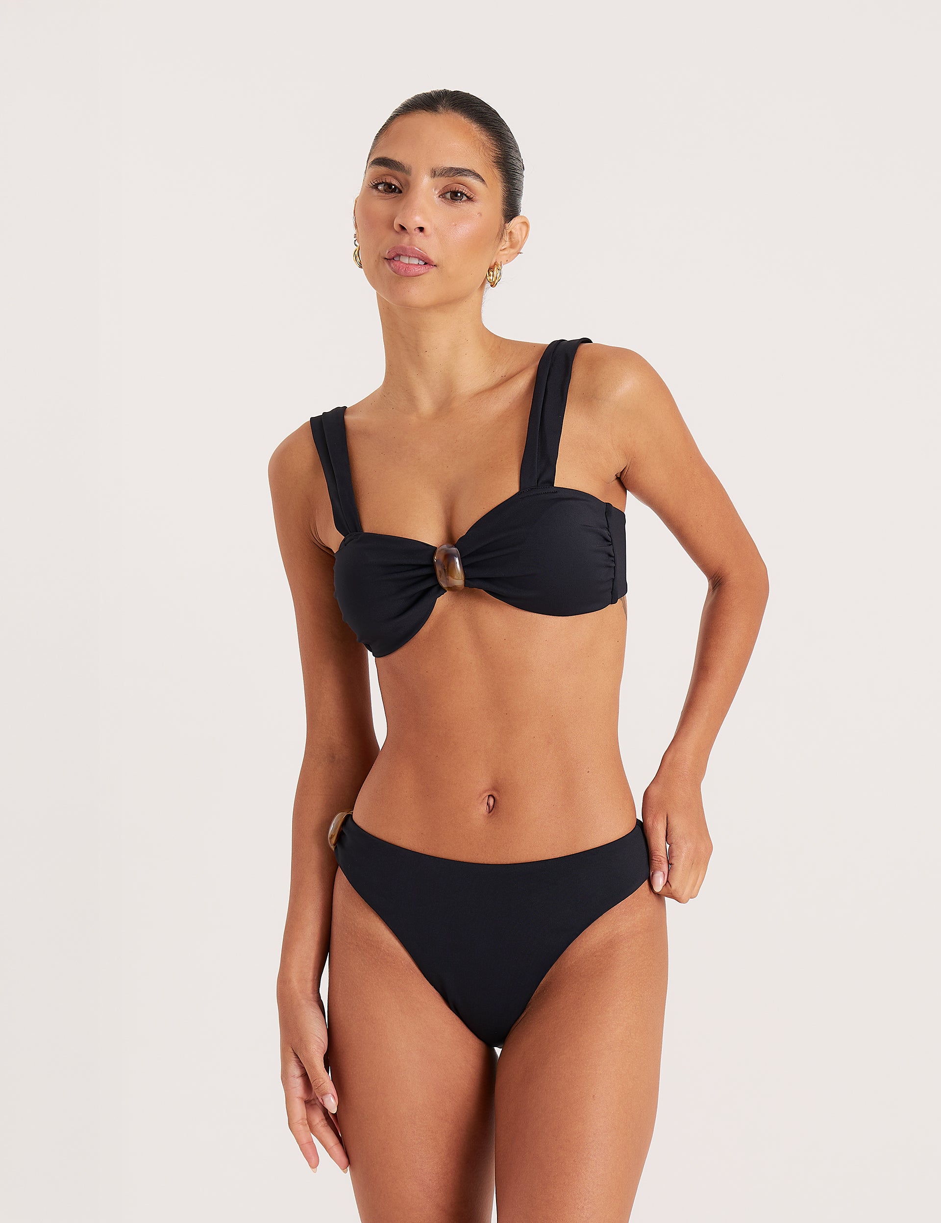 Black High Leg Tortoiseshell Detail Bikini Bottom